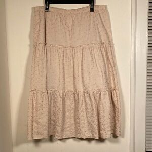 VTG Cottagecore Womens Floral Embroidered Cream Maxi Skirt Sz L Boho Festival